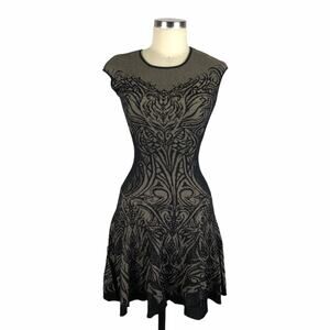 RVN Dress Black Tattoo Lace Jacquard‎ Flared Dress XS
